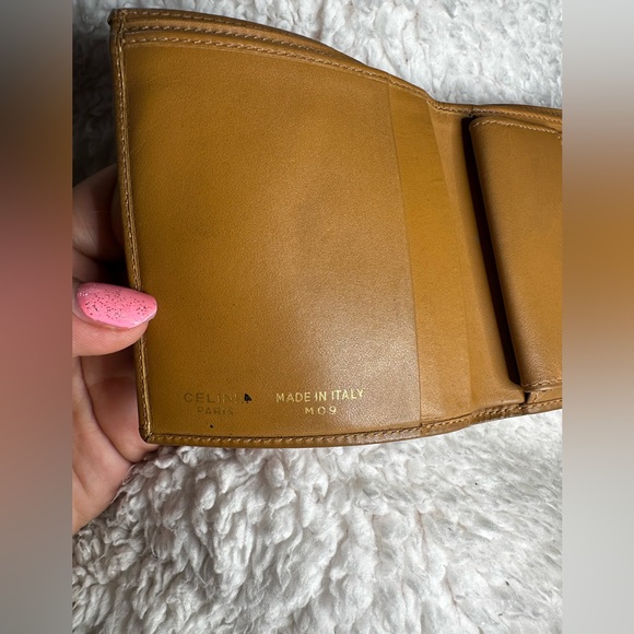 CELINE Macadam Triomphe Bi-Fold Wallet Leather Brown Gold Authentic. - Picture 11 of 13